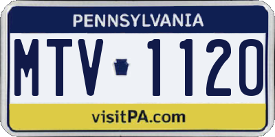 PA license plate MTV1120