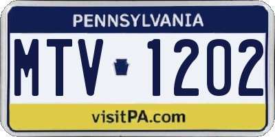 PA license plate MTV1202