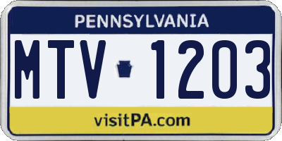 PA license plate MTV1203