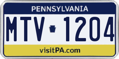 PA license plate MTV1204