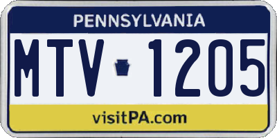 PA license plate MTV1205