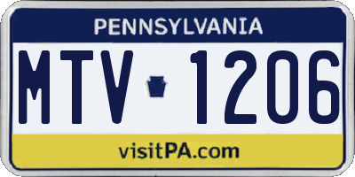 PA license plate MTV1206