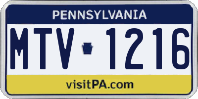 PA license plate MTV1216