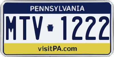 PA license plate MTV1222