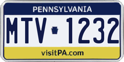 PA license plate MTV1232