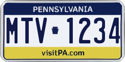 PA license plate MTV1234