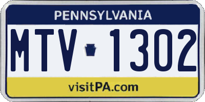 PA license plate MTV1302
