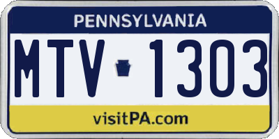 PA license plate MTV1303