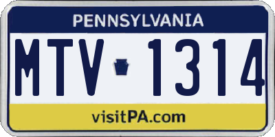 PA license plate MTV1314