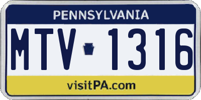PA license plate MTV1316