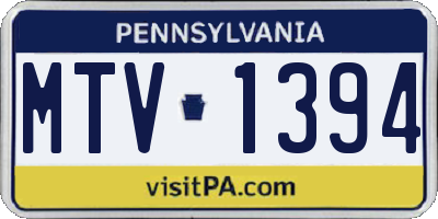 PA license plate MTV1394