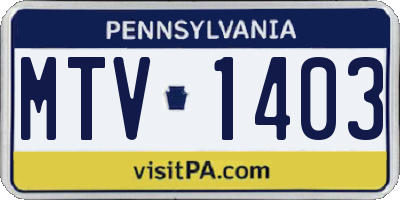 PA license plate MTV1403
