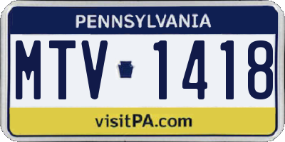 PA license plate MTV1418