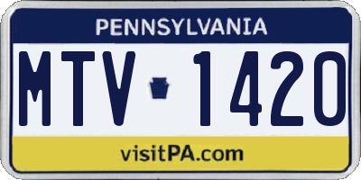 PA license plate MTV1420