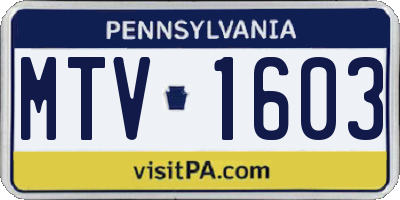 PA license plate MTV1603