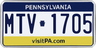 PA license plate MTV1705