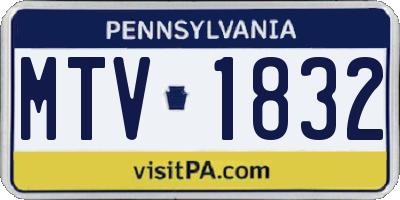 PA license plate MTV1832