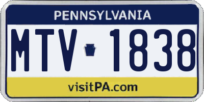 PA license plate MTV1838