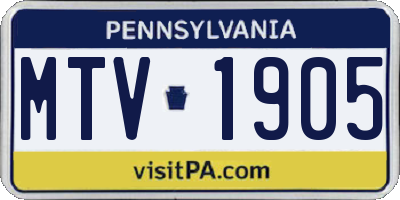PA license plate MTV1905