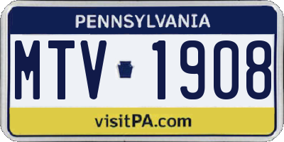 PA license plate MTV1908