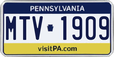 PA license plate MTV1909