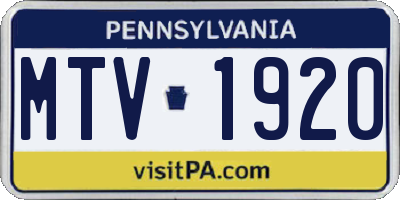 PA license plate MTV1920