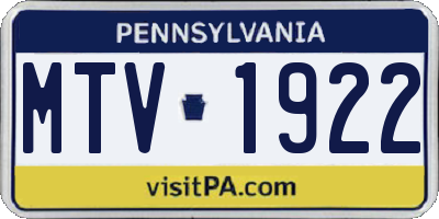 PA license plate MTV1922