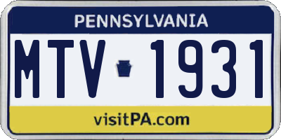 PA license plate MTV1931