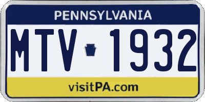 PA license plate MTV1932