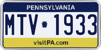 PA license plate MTV1933