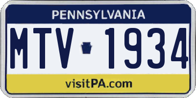 PA license plate MTV1934