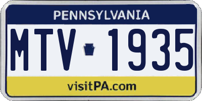 PA license plate MTV1935