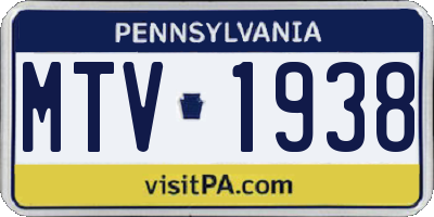 PA license plate MTV1938