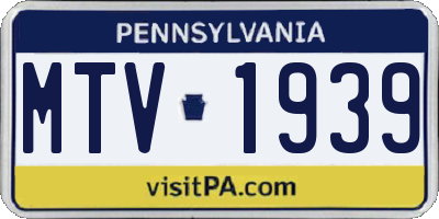 PA license plate MTV1939