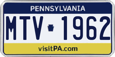 PA license plate MTV1962