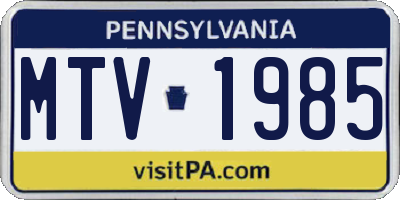 PA license plate MTV1985