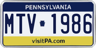 PA license plate MTV1986