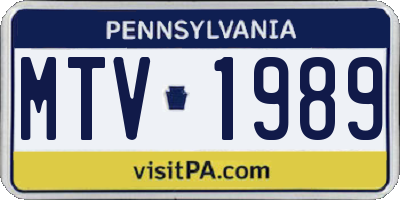 PA license plate MTV1989