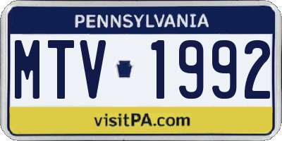 PA license plate MTV1992