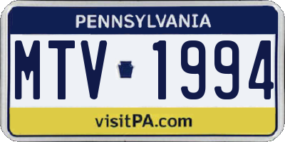 PA license plate MTV1994