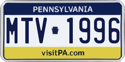 PA license plate MTV1996