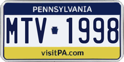 PA license plate MTV1998