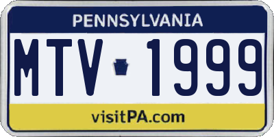 PA license plate MTV1999