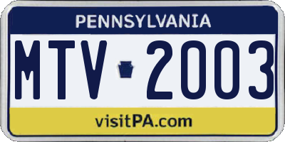 PA license plate MTV2003