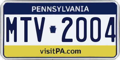 PA license plate MTV2004