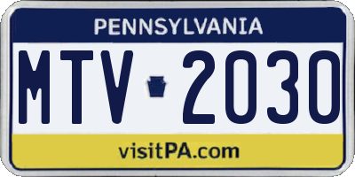 PA license plate MTV2030