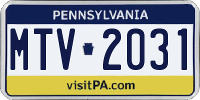 PA license plate MTV2031