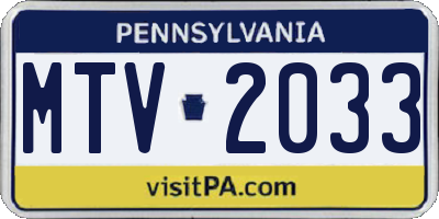 PA license plate MTV2033