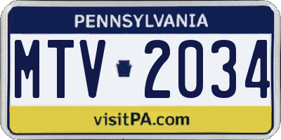 PA license plate MTV2034