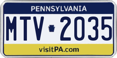 PA license plate MTV2035